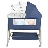 Kedia Babybetten mit Moskitonetz, Baby Beistellbett mit Rollen, Reisebett Baby, Baby-Spielbett...