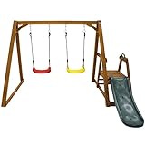 Schaukelgestell Outdoor Holz mit 2 Schaukelsitzen, Garten Schaukel Outdoor mit Gestell, Robuste...
