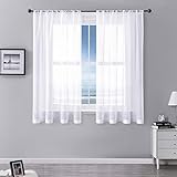 MRTREES Stores Gardine Weiß Wohnzimmer Gardinen modern Schlaufenschal 2er Set 122×140cm (H×B)...