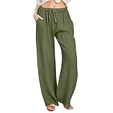 ZHAWEIYC Damen-Hosen mit hoher Taille weitem Bein, modische elastische Hose mit Kordelzug, Bequeme...