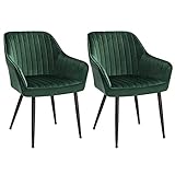 SONGMICS Esszimmerstuhl, 2er Set, Küchenstuhl, Sessel, Samt, Polsterstuhl mit Armlehnen,...