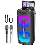 Karaoke Maschine mit 2 mikrofonen,tragbarer Bluetooth Karaoke Anlage mit LED Lichtern,PA...