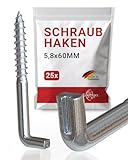 LouMaxx Schraubhaken gerade mit Schlitz 5,8x60mm - 25 Stück Hakenschrauben, verzinkter...