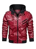 HOOD CREW Motorradjacke für Herren, mit Stehkragen, PU-Kunstleder, mit Reißverschluss, abnehmbare...
