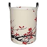 Japanischer Wäschekorb mit Kirschblüten-Motiv, rund, großer Leinenstoff, leichter...