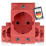 Schuko Steckdose [GS16] für Hutschiene 16A 230V 2P+E – 5er Pack Rot/Orange –...