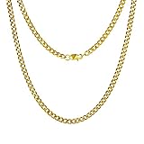 JewelryWe Panzerkette Halskette für Herren Damen: 6mm breit Gold Edelstahl Kubanische Kette Cuban...