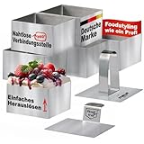 STONELINE Dessertringe Speiseringe Set 8 cm Eckig 8-teilig Edelstahl, 6 Ringe Quadratisch mit Heber...