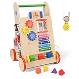 BugyKido Lauflernwagen Holz 8-in-1 Lauflernwagen Baby mit Rädern & Bauklötzen, Montessori...