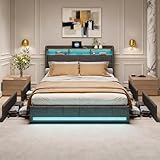 BRYXR Boxspringbett 140x200 mit Lattenrost，Stilvolles Polsterbett mit Stauraum, 4 Schubladen,...