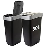 SUSTANIA Duo Mülleimer Küche 2 Fächer 50L - Geruchsdicht Doppel Abfalleimer mit Schwingdeckel...
