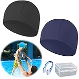 WFRGOPZI 2 Stück Badekappe Herren Damen Wasserdicht, 1 Pcs Nasenklammer Schwimmen, Schwimmkappe...