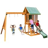 KidKraft Appleton Outdoor Klettergerüst aus Holz für Kinder mit Rutsche, Schaukel, Kletterwand und...