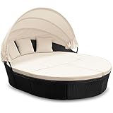 Casaria® Sonneninsel Lounge Set ø226cm Polyrattan Faltbares Sonnendach Tisch 7cm Auflagen...