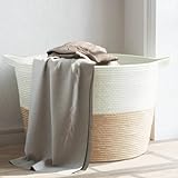 Wäschekorb Beige und Weiß Ø60x36 cm Baumwolle, CIADAZ Wäschesammler, Laundry Baskets,...