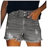 Damen Baggy Jeans - Denim Zerrissene Hohe Taille Jeans Strandshorts Hotpants Hohe Taille Knielang...