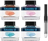 Schneider Tintenfass Pastell Geschenkset (4x Tintenglas 15ml, inkl. Konverter) Bermuda Blue, Ice...