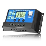 30A Laderegler Solar 12V/24V Solarladeregler mit LED-Display, dualen USB-Anschlüssen,...