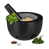 Relaxdays Mörser mit Stößel, Granit, poliert, für Gewürze und Kräuter, 750 ml Volumen,...