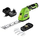 WORKPRO 12V Strauchschere Akku 2-in-1 Grün, handliche Grasschere mit 2 Messern, 2Ah Akku und...