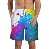 Herren-Strand-Shorts mit Blumenmuster, schnelltrocknend, Strand-Shorts, Sommer-Badehose, weiß, 48