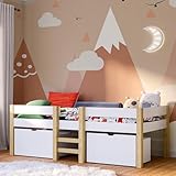 Bellabino Aspy Kinderbett 90x200 cm – Hochbett mit 2 Schubladen, Rausfallschutz & Lattenrost –...
