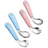 4-Teilig KinderBesteck Edelstahl, Baby Utensilien Löffel Gabel Set, Esslernbesteck Baby,Kinder...