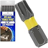 10 Stück Torx Bit Set TT40 x 25 mm - Impact Bitsatz für Akkuschrauber mit 1/4' Sechskantschaft -...