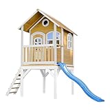 AXI Spielhaus Laura mit Blaue Rutsche | Stelzenhaus in Braun & Weiß aus FSC Holz für Kinder |...