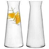 KONZEPT Wasserkaraffe 2er Set, Glaskaraffe 1 liter, geriffelte, Wasser Karaffe Glas ohne Deckel
