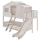 Juskys Kinderbett Baumhaus 90 x 200 cm mit Rutsche — Modernes Hausbett weiß für Kinder mit Dach...