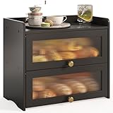 JANSNIMEN Große Brotbox für Küche, Arbeitsplatte, aus Holz, doppellagig, Brotkasten-Organizer mit...