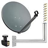 PremiumX Satelliten-Komplettanlage 60cm Anthrazit Satellitenantenne Satellitenschüssel SAT Quad LNB...