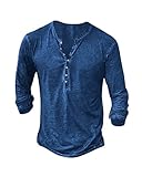 NEMXCE Hemd Herren Langarm Henley Shirt Vintage Freizeithemd T Shirt V Ausschnitt Slim Fit T-Shirt