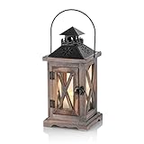 Sziqiqi Laterne Kerzenhalter Vintage Windlicht Laterne Holz Metall Dekorative Windlichthalter für...