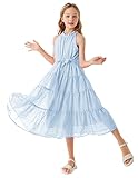 Mädchen Ärmellos Swiss Dot Kleid Casual A-Linie Maxikleid Party Festlich Hochzeit Süß Kleid...