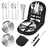 Camping Geschirr Set für 2 Personen,12 Stück Tragbars Campingbesteck Set aus Edelstahl für...