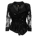 Hcclijo Langärmliger Damen-Spitzenmantel Schmaler Anzug Chiffon Vintage-Jacke Aushöhlend...