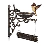 Relaxdays Vogeltränke Gusseisen, WELCOME Schild, Gartendeko, Wandmontage, Futterstelle,...
