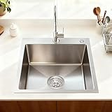 Melanstar 38x38 cm Edelstahl Spülbecken Spüle, Küchenspüle Auflagespüle mit 1 Becken mit Siphon...