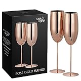 Oak & Steel - 2 Champagnergläser, 280ml - Prosecco-Gläser aus Edelstahl mit Geschenkbox (Rose...