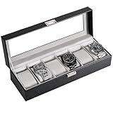 ProCase Uhrenbox mit 6 Fächern, Uhrenkasten mit Glasdeckel, Uhrenkoffer mit Uhrenkissen,...