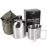 Goetland Edelstahl US Militär Feldflasche Set 1,2l mit 0,6l Becher Nylon Beutel Wasserflasche...