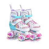 OLYSPM Rollschuhe Kinder Rollschuhe Verstellbar Rollschuhe Damen,LED Rollschuhe und 4 Größen...