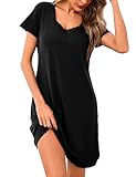 Aseniza Nachthemd Damen Kurzarm Schlafshirt Spitze Kurz Sommer Sleepshirt Schlafkleid Nachtwäsche...