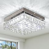 FRIXCHUR 10.6 Zoll Kristall Deckenleuchte, Moderne LED quadratische Kristall Kronleuchter, Unterputz...