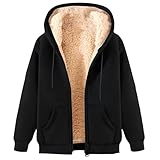RLEHJN Fleecejacke Damen mit Kapuze Winterjacke Warm Teddyfleece ReißVerschluss Jacke Wollmantel...