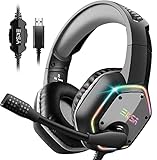 EKSA E1000 USB PC Gaming Headset mit Mikrofon, Gamer Headset mit Bass Surround Sound, RGB...