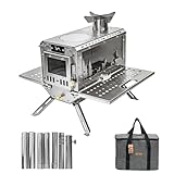 TOMOUNT Zeltofen Tragbar Edelstahl Campingherde Holzofen mit Schornstein, Holzkocher für Zelte,...