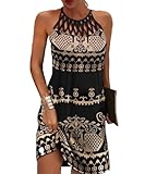 GRMLRPT Damen Ärmelloses Boho Sommerkleid Knielang Ethnischer Stil Elegant Bedruckt Mesh Retro...